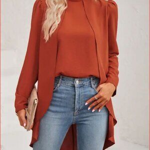 ePretty - Mock Neck Tulip High Low Long Sleeve Blouse S-XL